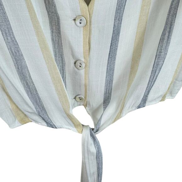 LUNIK Striped Lightweight Cropped Collared Button Up Tie Front Blouse Size M - Picture 3 of 6